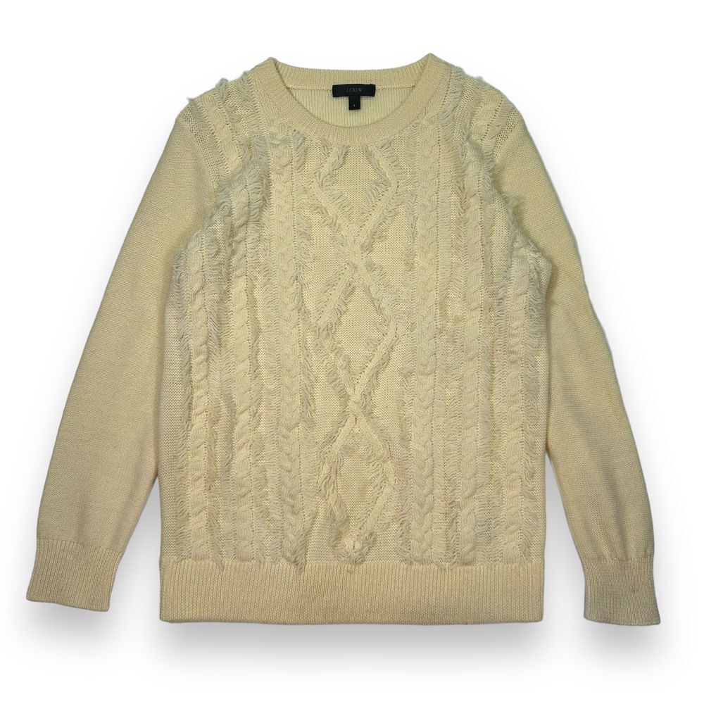 J‎ Crew Wool Cable knit Crew Neck Sweater Womens Small Cream
